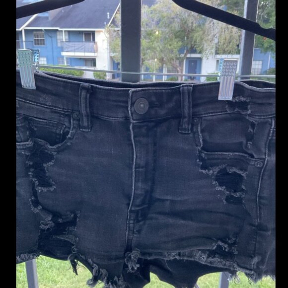 American Eagle Black Distressed Shorts, Size 6 - Picture 2 of 4